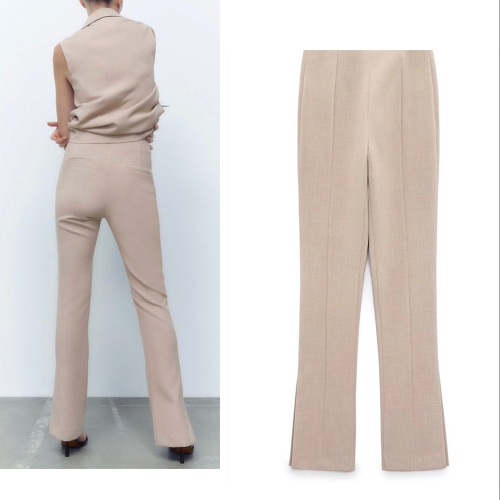 Zara high waisted pants with vents beige neutral